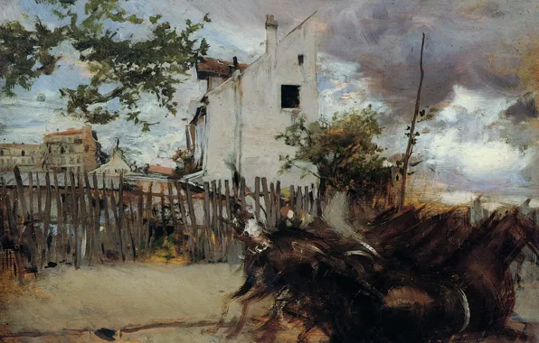 House, the fence, picture, horse, Giovanni Boldini, The Outskirts Of Paris