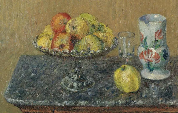 Picture picture, fruit, still life, Gustave Loiseau, Gustave Loiseau, Fruit basket with Apples and Pitcher