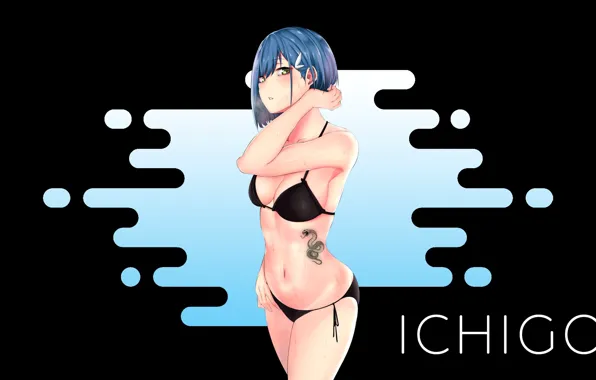 Girl, green eyes, blue hair, ichigo, high image, light erotica, darling, darling in the franxx