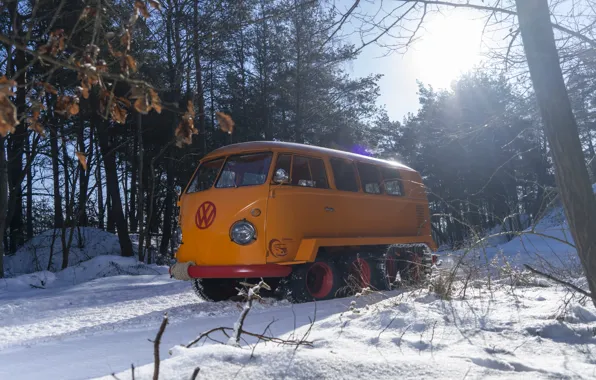 Picture Winter, Trees, Germany, Snow, Volkswagen, Austria, 1962, Half-track