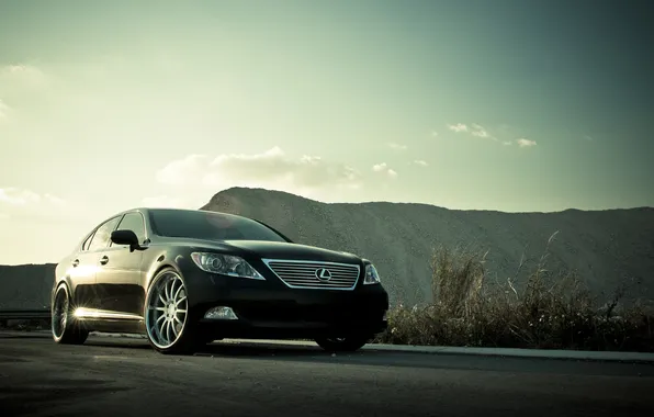 Picture the sky, black, Lexus, black, Lexus, LS460, the front part