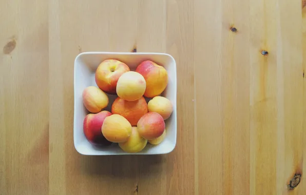 Table, food, plate, fruit, peaches