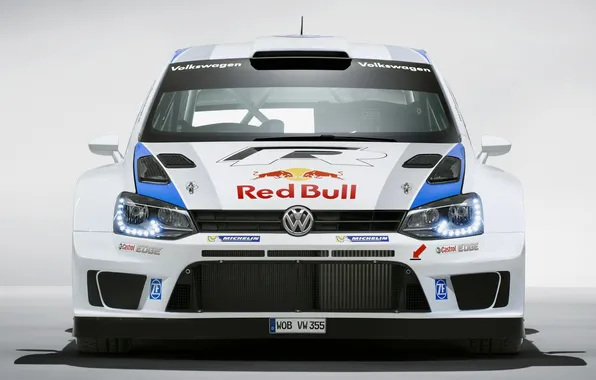 Picture White, Volkswagen, Logo, The hood, Lights, Car, Red Bull, WRC