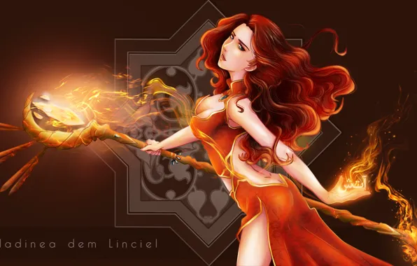 Picture girl, fiction, magic, staff