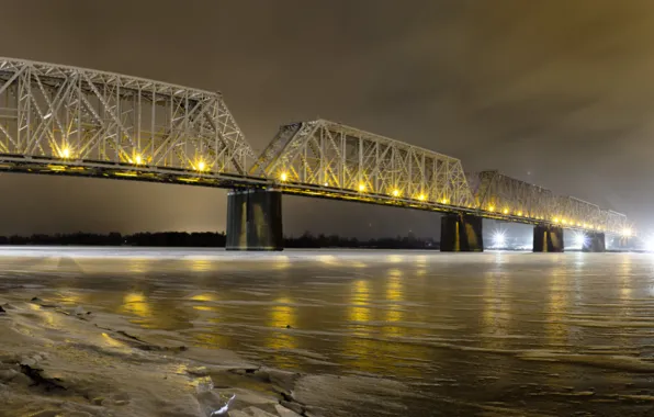Picture ice, light, bridge, river, railroad, see
