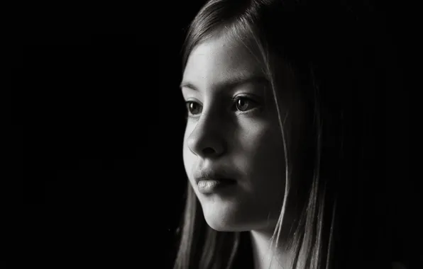 Picture look, children, face, background, black and white, Wallpaper, mood, profile