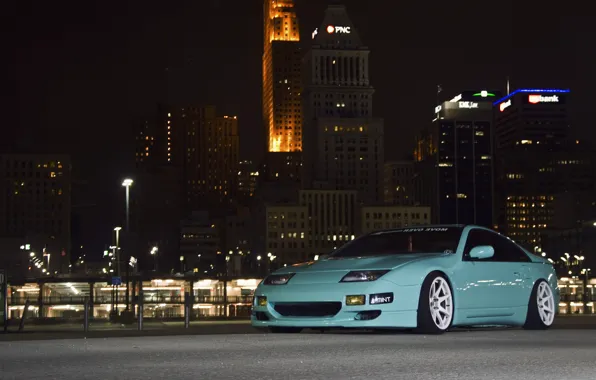 Night, the city, green, Nissan, Nissan, front, 300zx, fairlady