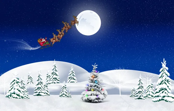 Winter, snow, holiday, tree, new year, gifts, team, Santa Claus