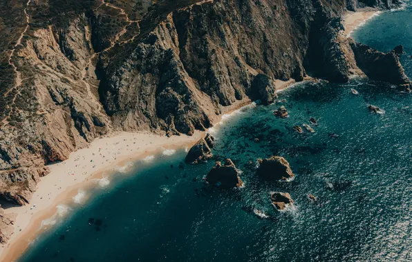 Wallpaper, Beach, Sand, Mountains, Ocean, Sea