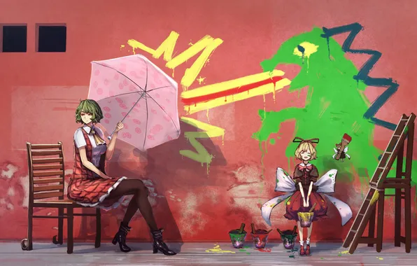 Picture umbrella, anime, art, Medicine Melancholy, Kazami Yuuka, kikimifukuri