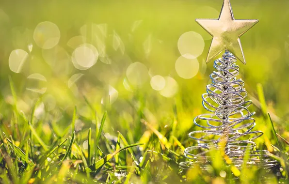 Grass, macro, toy, star, tree, tree, green, figure