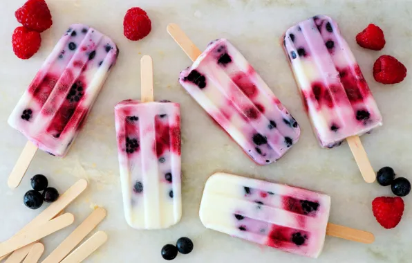 Raspberry, blueberries, dessert, ice cream, berry ice cream