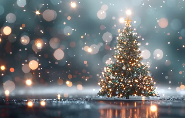 Balls, lights, lights, Christmas, New year, herringbone, garland, blue background