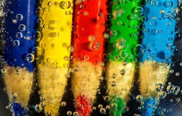 Water, bubbles, paint, the air, pencil
