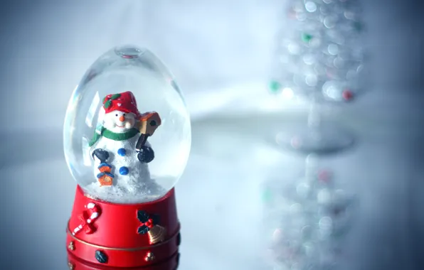 Holiday, snowman, glass globe