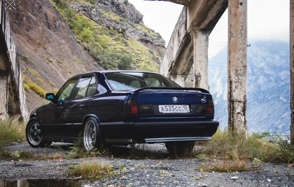 Grass, mountains, bridge, nature, lights, BMW, track, BMW