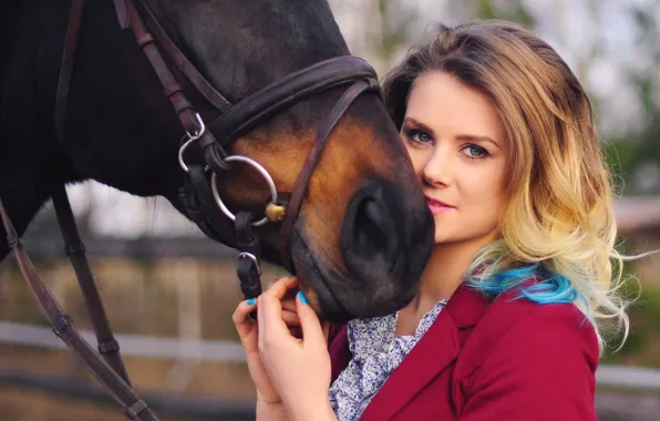Look, girl, pose, smile, horse, sweetheart, horse, portrait