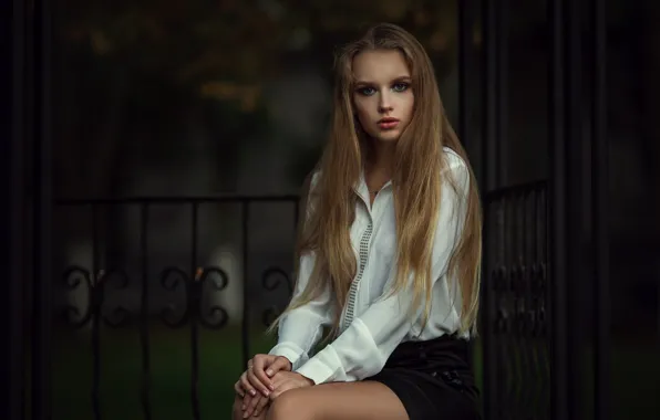 Girl, face, pose, sweetheart, skirt, shop, blonde, blouse