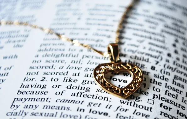 Heart, pendant, book, love, chain, the word