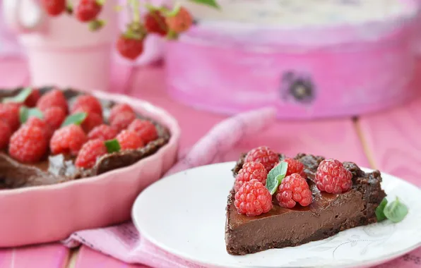 Raspberry, chocolate, souffle, piece of cake