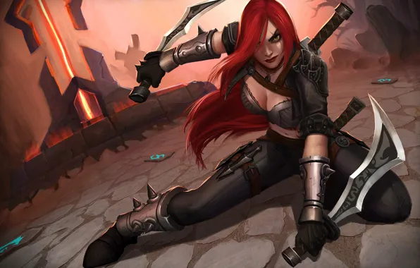Picture girl, red, League of Legends, Katarina, Sinister Blade