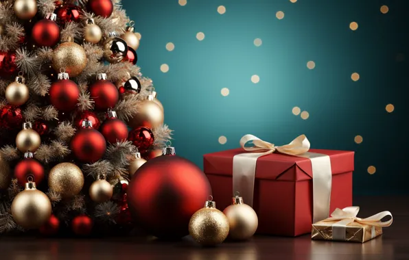 Balls, lights, box, gift, Shine, Christmas, gifts, New year
