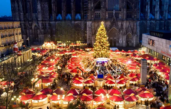 Lights, Germany, area, Christmas, Cathedral, fair, Cologne