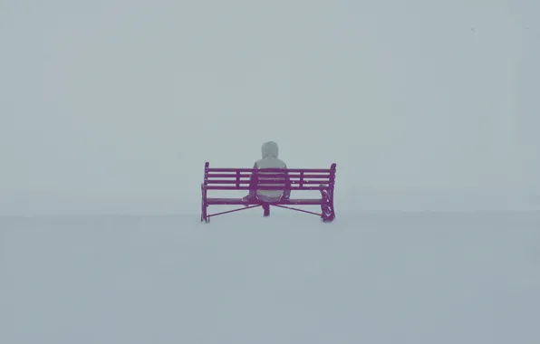 Fog, mood, people, bench