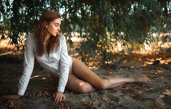 Girl, figure, legs, trees, model, women, redhead, hips