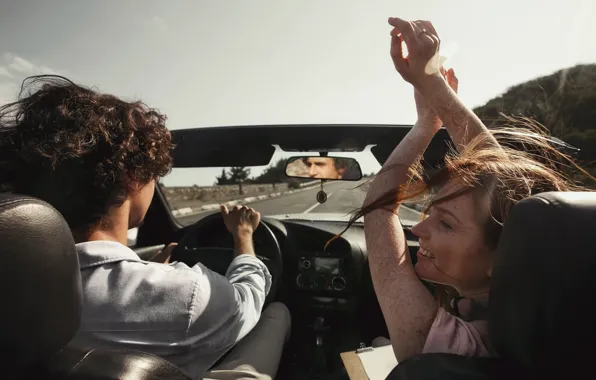 Picture road, auto, girl, the wind, speed, guy