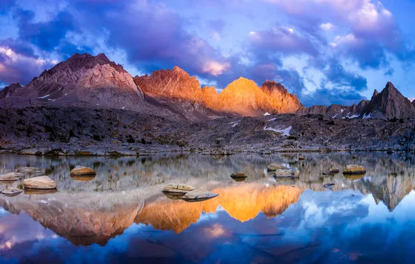 Picture the sky, sunset, mountains, lake, reflection