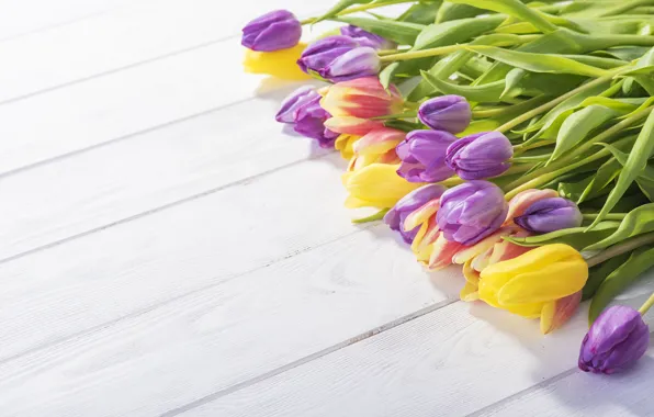 Table, bouquet, tulips, color
