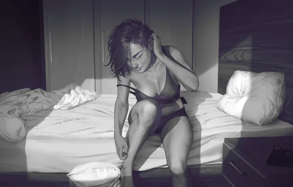 Girl, Figure, Morning, Bed, Bed, Erotic, Art, Sexy
