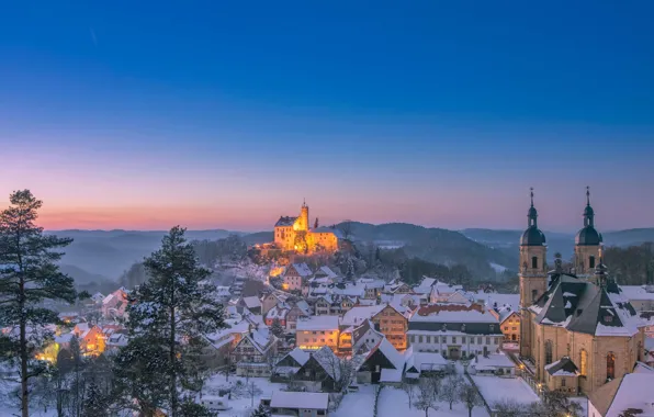 Picture lights, castle, Germany, Church Of The Holy Trinity, Gesweinstein