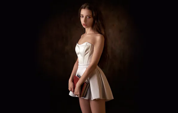 Girl, Inga, dress, legs, book, miniskirt, short dress, lips sensual