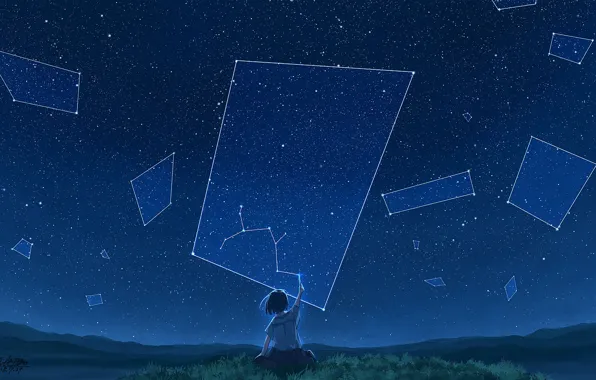 Night, girl, constellation