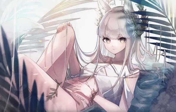 Leaves, girl, ears, Platinum, Arknights