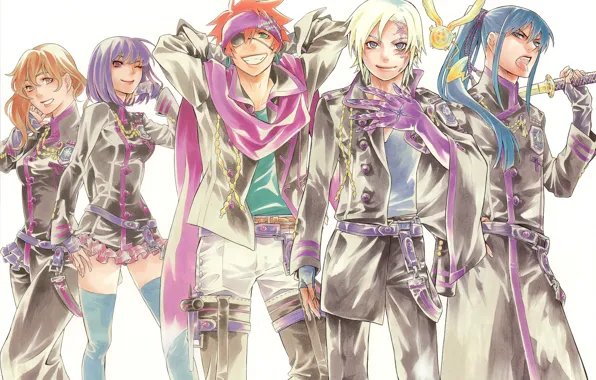 Smile, katana, scarf, headband, emblem, friends, scar, art