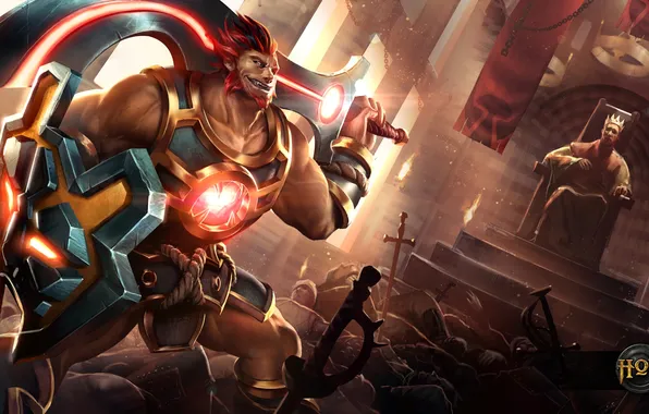 Picture sword, warrior, shield, corpses, king, Kane, heroes of newerth, Kane the Usurper