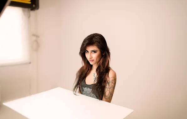 Portrait, freckles, at the table