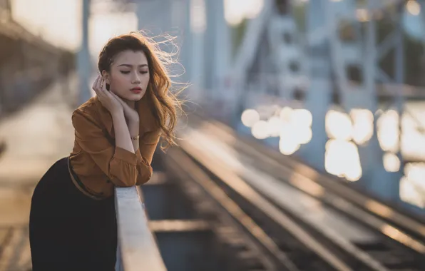 Picture girl, nature, railroad, Asian
