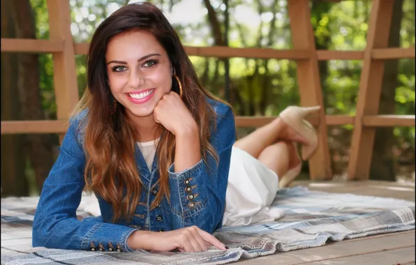 Picture look, girl, face, smile, background, hair, jacket, lips