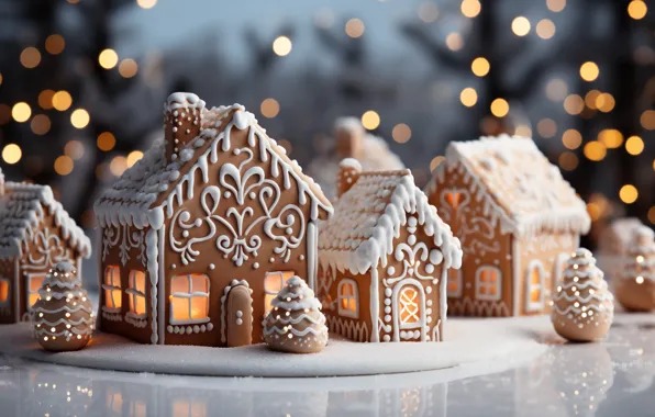Winter, snow, house, pattern, cookies, Christmas, sweets, New year