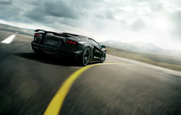 Picture clouds, speed, Lamborghini, turn, track, Aventador, Mansory, Carbonado