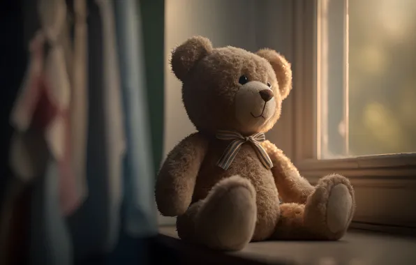 Picture bear, window, bear, soft light, toy, bear, toy, teddy