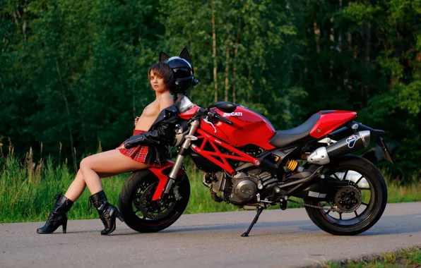 Road, chest, look, trees, model, skirt, boots, makeup