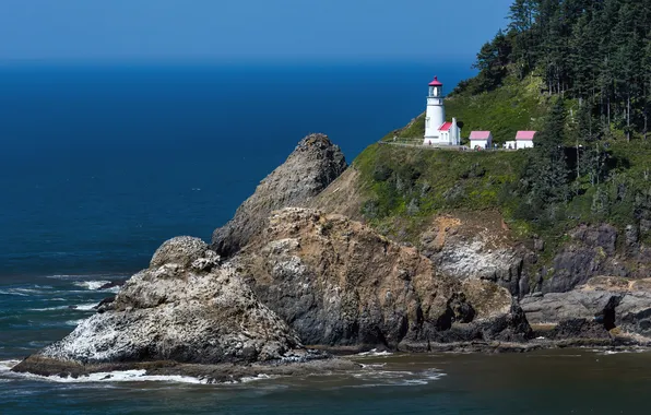 Picture sea, rock, lighthouse, Oregon, USA