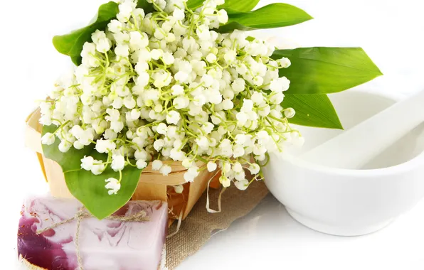 Picture flowers, basket, soap, lilies of the valley, flowers, spa, lilies, soap basket