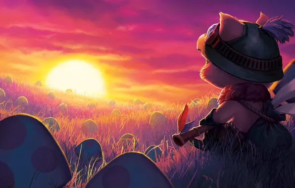 Picture the sun, sunset, mood, mushrooms, League of Legends, Teemo, Swift Scout