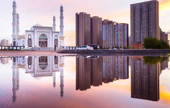 Reflection, home, mosque, Kazakhstan, Astana, Hazret-Sultan